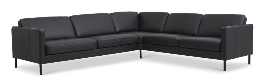 Ecksofa Ash Set 57 – schwarzes Semianilinleder und schwarzes Metall