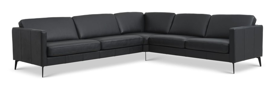 Ecksofa Ash Set 57 – schwarzes Semianilinleder und Eiffel-Beine