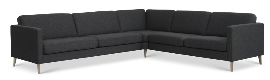 Ecksofa Ash Set 57 – anthrazitgrauer Polyesterstoff und Naturholz