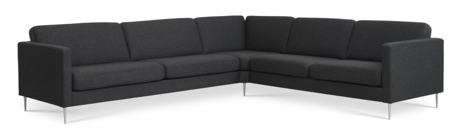 Ecksofa Ash Set 57 – anthrazitgrauer Polyesterstoff und gebürstetes Aluminium