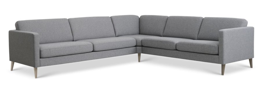 Ecksofa Ash Set 57 - hellgranitgrauer Polyesterstoff und Naturholz