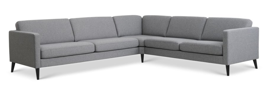 Ecksofa Ash Set 57 - hellgranitgrauer Polyesterstoff und schwarzes Holz