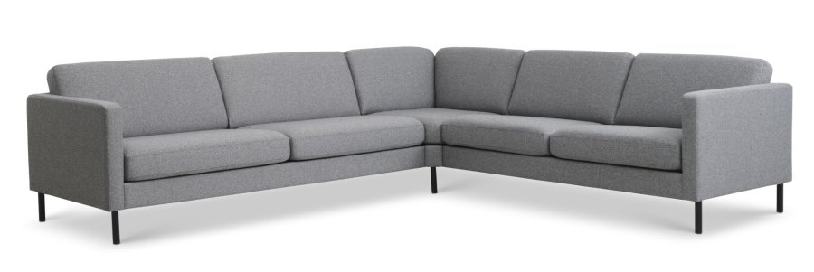 Ecksofa Ash Set 57 - hellgranitgrauer Polyesterstoff und schwarzes Metall