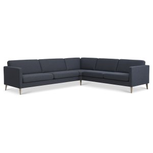 Ask st 57 hjrnesofa - navy bl polyester stof og natur tr