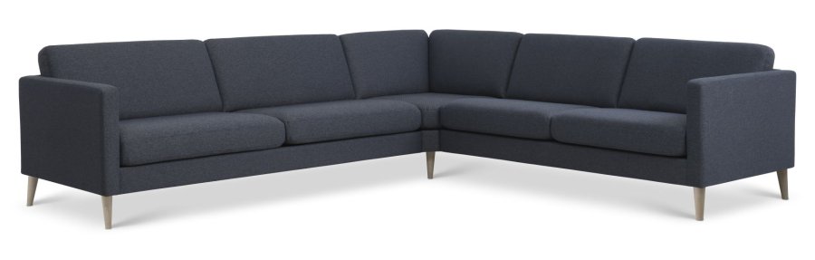 Ecksofa Ash Set 57 – marineblauer Polyesterstoff und Naturholz