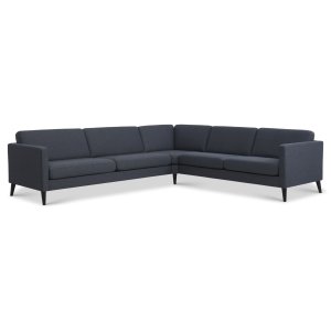 Ask st 57 hjrnesofa - navy bl polyester stof og sort tr