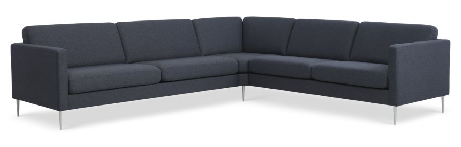 Ecksofa Ash Set 57 – marineblauer Polyesterstoff und gebürstetes Aluminium