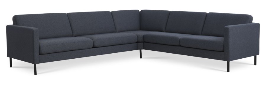 Ecksofa Ash Set 57 – marineblauer Polyesterstoff und schwarzes Metall