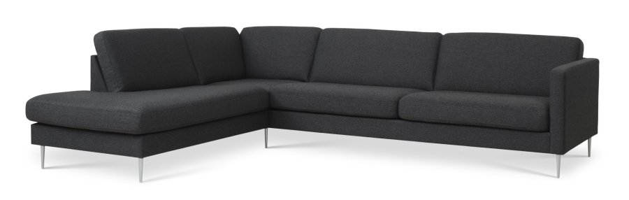 Ash Set 60 großes OE-Sofa mit Chaiselongue links – anthrazitgrauer Polyesterstoff und gebürstetes Aluminium
