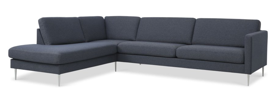 Ash Set 60 großes OE-Sofa mit Chaiselongue links – marineblauer Polyesterstoff und gebürstetes Aluminium
