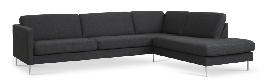 Ash Set 61 großes OE-Sofa mit rechter Chaiselongue – anthrazitgrauer Polyesterstoff und gebürstetes Aluminium