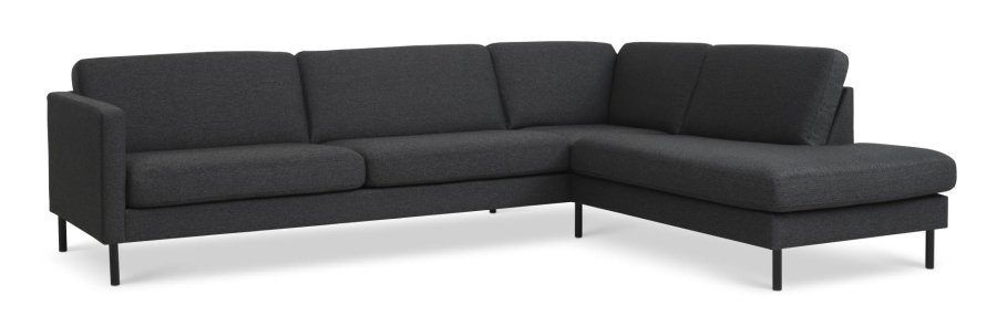 Ash Set 61 großes OE-Sofa mit rechter Chaiselongue – anthrazitgrauer Polyesterstoff und schwarzes Metall