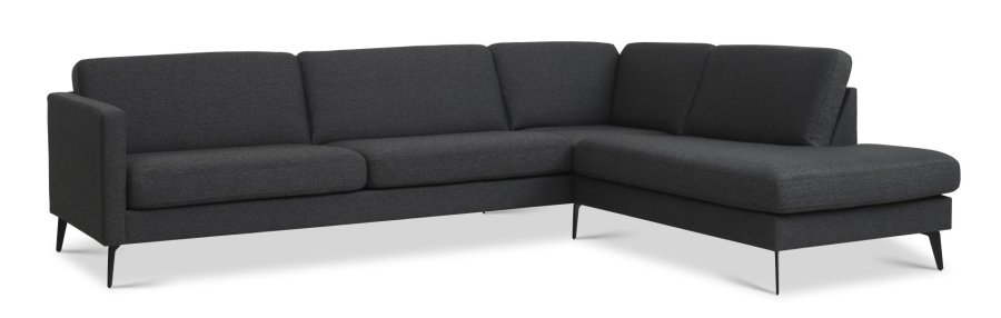 Großes OE-Sofa Set 61 aus Esche, mit Chaiselongue rechts – anthrazitgrauer Polyesterstoff und Eiffel-Beine