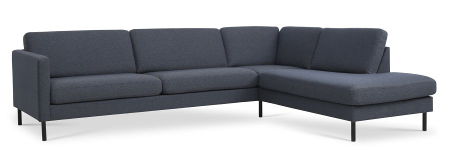 Großes OE-Sofa, Set 61 aus Ash, mit Chaiselongue rechts – marineblauer Polyesterstoff und schwarzes Metall