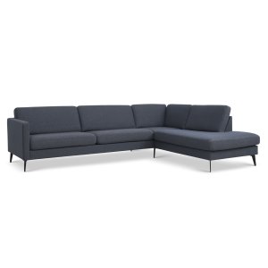 Askset 61 stor OE-soffa, med höger schäslong - marinbltt polyestertyg och Eiffelben