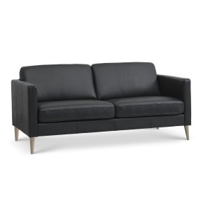 Ask 2,5 seter sofa - svart semianilinskinn og naturlig tre