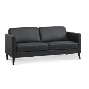 Ask 2,5 seter sofa - svart semianilinskinn og sort tre