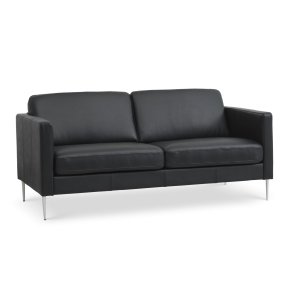 Ask 2,5 seter sofa - svart semianilinskinn og brstet aluminium