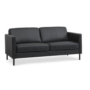 Ask 2,5 seter sofa - svart semianilinskinn og svart metall