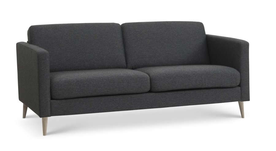 Ask 2,5 pers. sofa - antracitgr polyester stof og natur tr