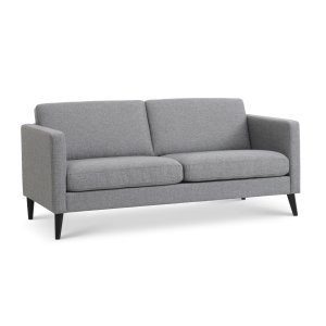 2,5-Sitzer-Sofa aus Esche – heller granitgrauer Polyesterstoff und schwarzes Holz