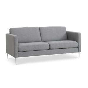 2,5-Sitzer-Sofa aus Esche – heller granitgrauer Polyesterstoff und gebürstetes Aluminium
