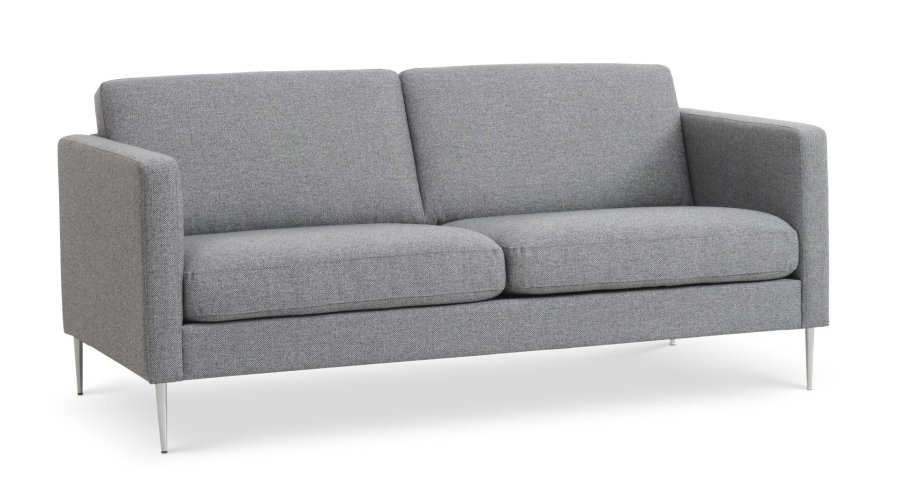 2,5-Sitzer-Sofa aus Esche – heller granitgrauer Polyesterstoff und gebürstetes Aluminium