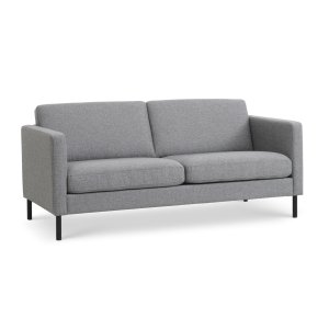 2,5-Sitzer-Sofa aus Esche – heller granitgrauer Polyesterstoff und schwarzes Metall