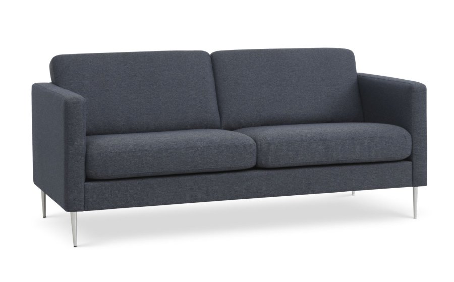 2,5-Sitzer-Sofa aus Ash – marineblauer Polyesterstoff und gebürstetes Aluminium