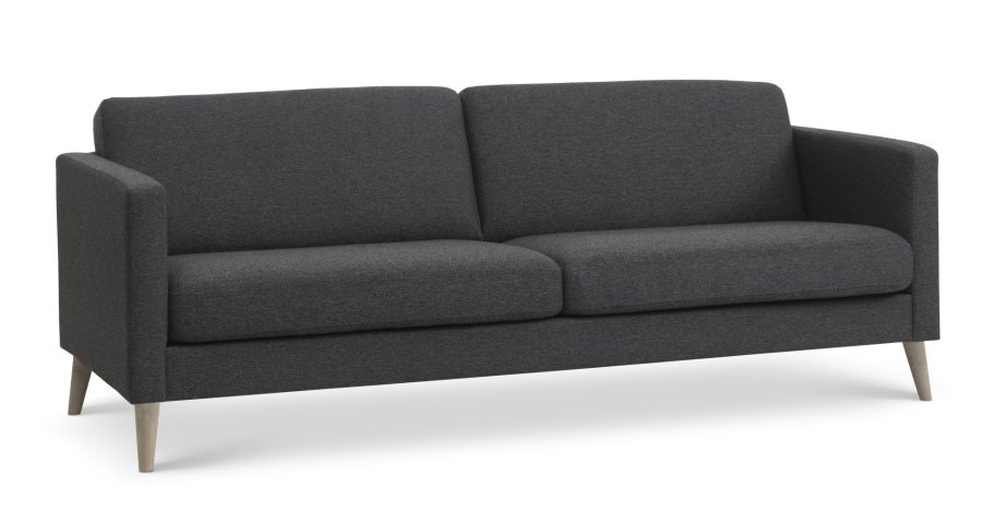 Ask 3 pers. sofa - antracitgr polyester stof og natur tr
