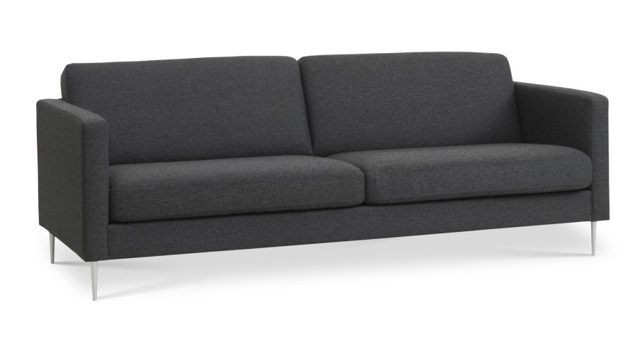 3-Sitzer-Sofa aus Esche – anthrazitgrauer Polyesterstoff und gebürstetes Aluminium