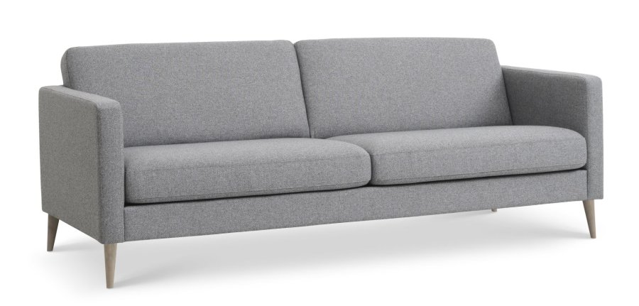 Ask 3 pers. sofa - lys granitgr polyester stof og natur tr