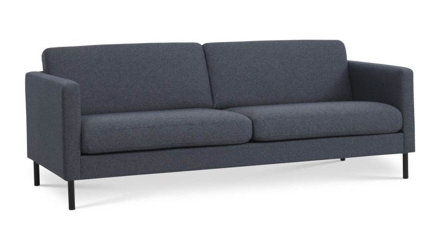3-Sitzer-Sofa aus Esche – marineblauer Polyesterstoff und schwarzes Metall