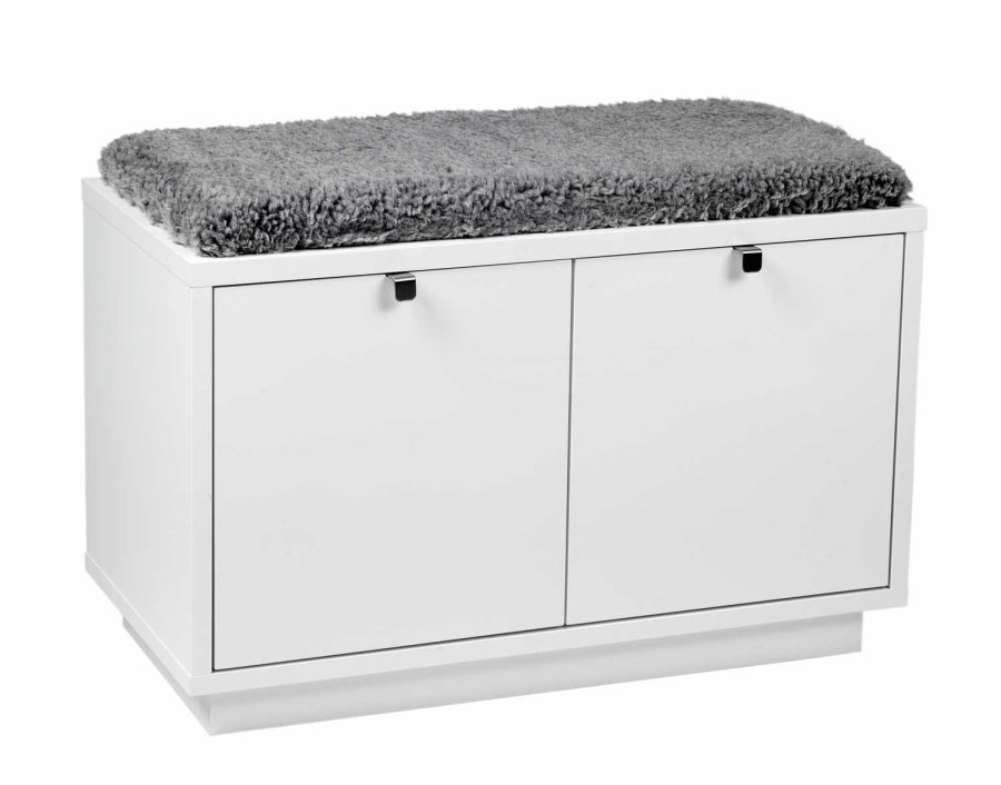 ROWICO Confetti bnk - hvidlakeret tr/lysegr stofhynde, m. 2 skuffer