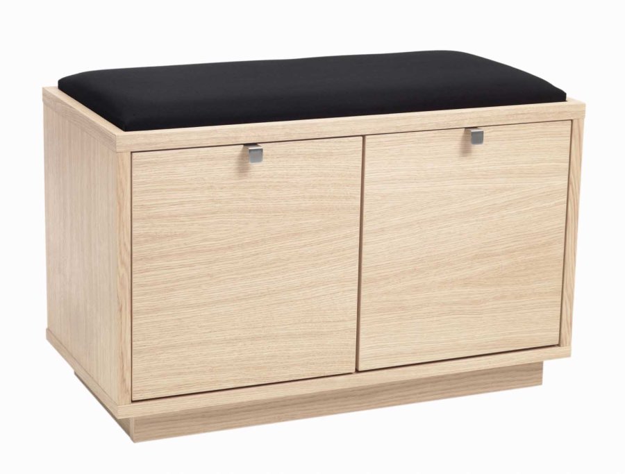 ROWICO Confetti bnk - hvidpigmenteret egefinér/sort stofhynde, m. 2 skuffer