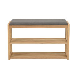 ROWICO Confetti b�nk med skohyllor - m�rkgr�tt tyg och naturlig ek (80x30)