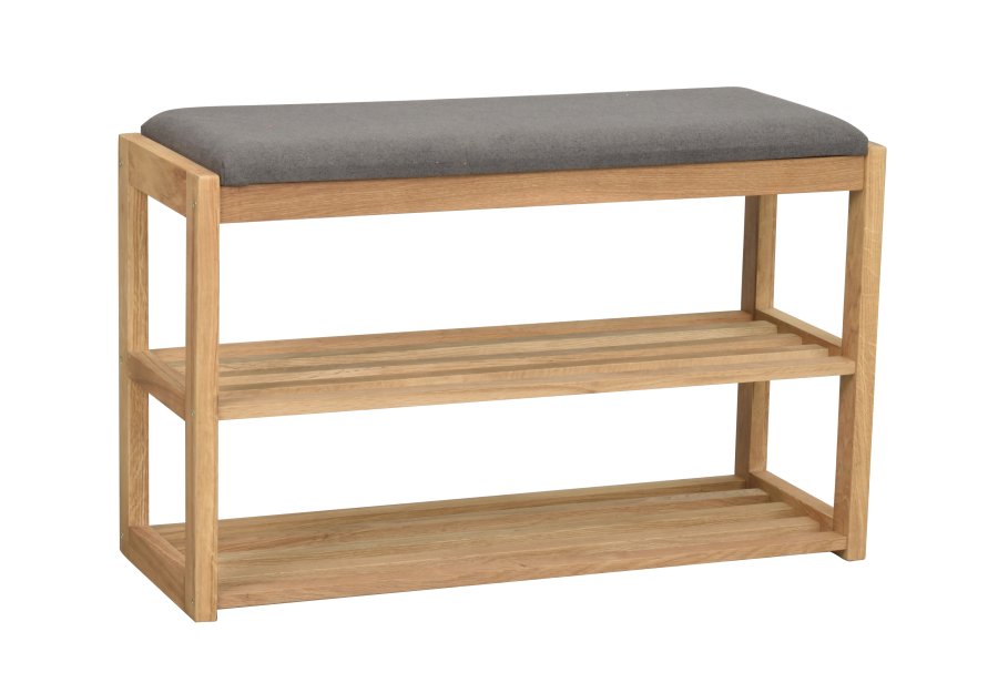 ROWICO Confetti bnk med skohylder - mrkegr stof og natur eg (80x30)