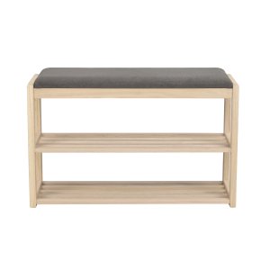 ROWICO Confetti bnk med skohylder - mrkegr stof og hvidpigmenteret eg (80x30)