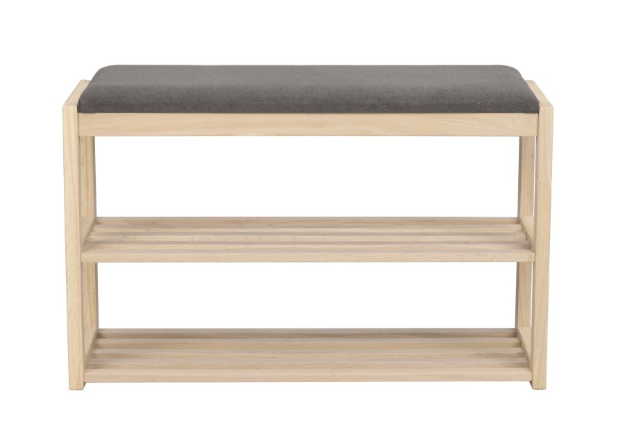 ROWICO Confetti bnk med skohylder - mrkegr stof og hvidpigmenteret eg (80x30)