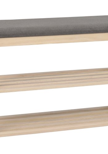 ROWICO Confetti bnk med skohylder - mrkegr stof og hvidpigmenteret eg (80x30)