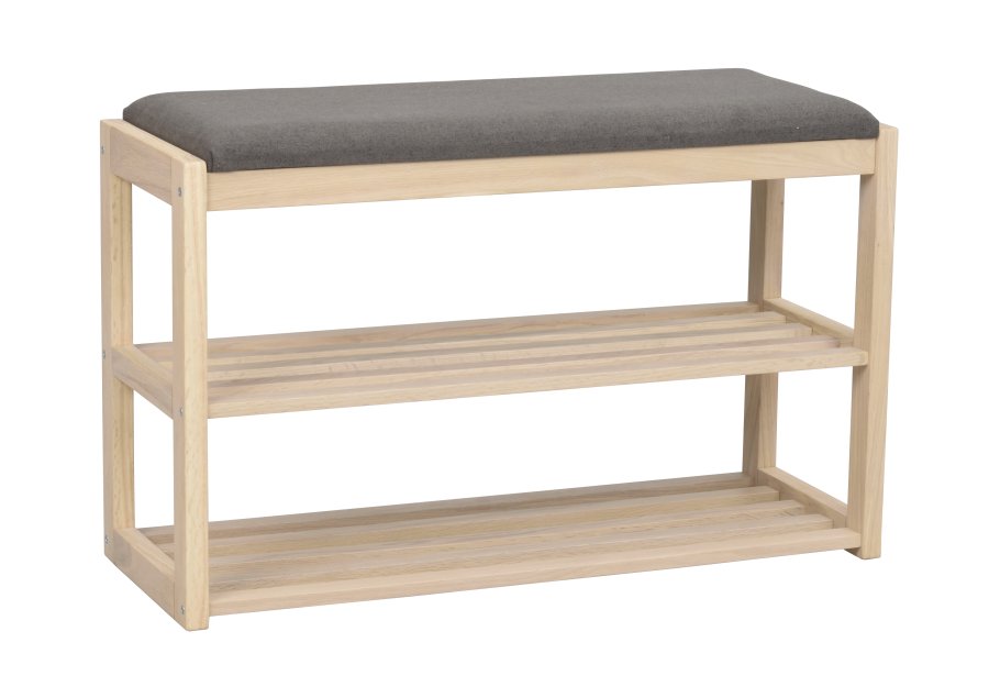 ROWICO Confetti bnk med skohylder - mrkegr stof og hvidpigmenteret eg (80x30)