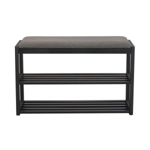 ROWICO Confetti bnk med skohylder - mrkegr stof og sort eg (80x30)