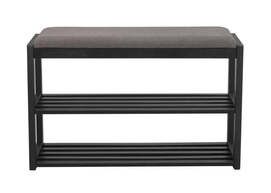 ROWICO Confetti bnk med skohylder - mrkegr stof og sort eg (80x30)