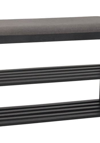 ROWICO Confetti bnk med skohylder - mrkegr stof og sort eg (80x30)