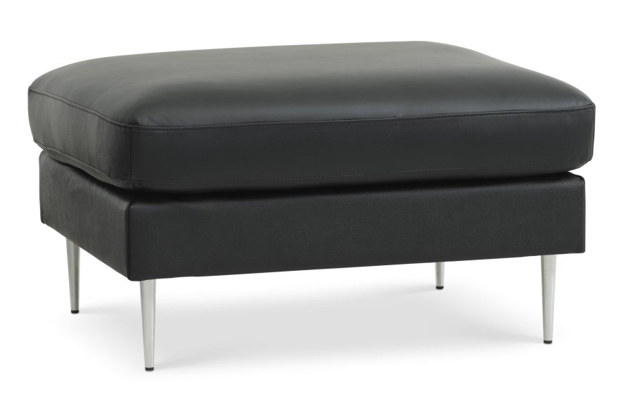 Askpuff, rektangulr - svart semianilinskinn og brstet aluminium (85x70)