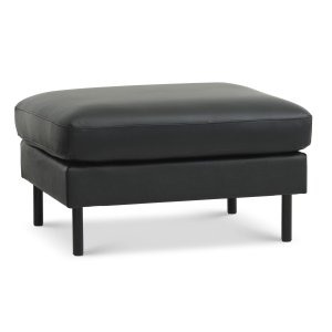 Ask puf, rektangulr - sort semianilin lder og sort metal (85x70)