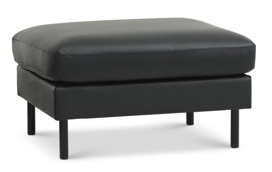 Askpuff, rektangulr - svart semianilinskinn og svart metall (85x70)