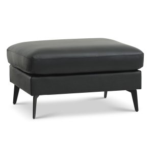 Ask puf, rektangulr - sort semianilin lder og Eiffel ben (85x70)