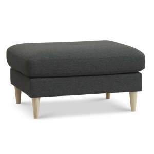 Ask puf, rektangulr - antracitgr polyester stof og natur tr (85x70)