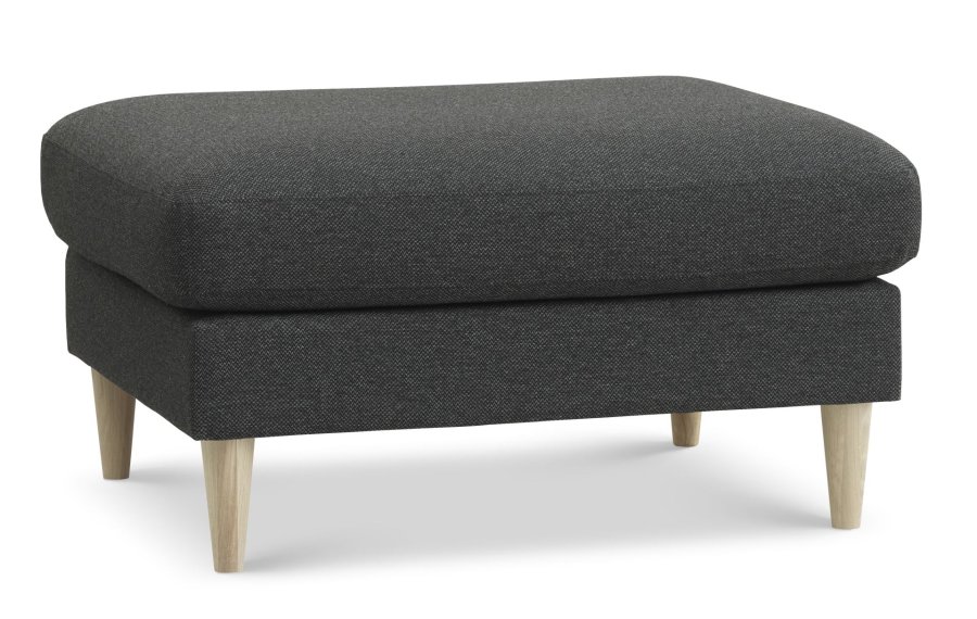 Ask puf, rektangulr - antracitgr polyester stof og natur tr (85x70)